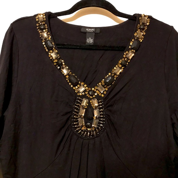 ALFANI Woman Black Long Sleeves dress w/ rhinestones in the front. Size 1X - Picture 1 of 7